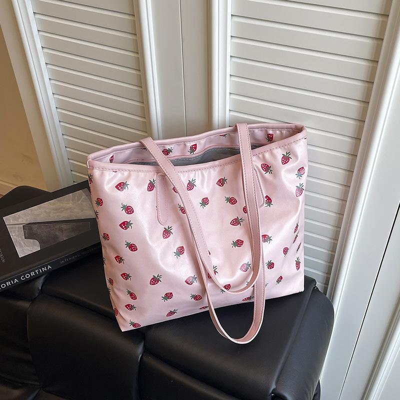 Large Capacity Printed Faux Leather Tote Bag for Women Fashionable Street Style Shoulder Purse