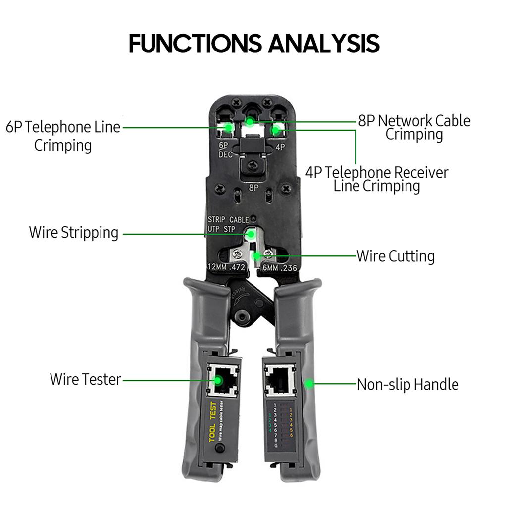 Ratcheting Crimping Tool with LED Tester 4 in 1 Multifunction Wire Crimpers Stripper Cutter Tester, 8P 6P 4P Network