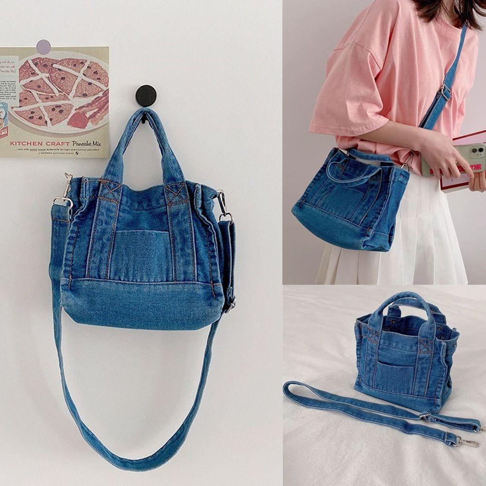Simple Single Shoulder Denim Crossbody Bag Casual Handbag Summer Canvas Bag Korean Style Messenger Bag for Girls Ladies