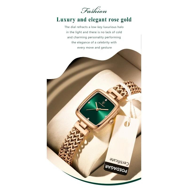 POEDAGAR Luxury Square Watch for Woman Waterproof Stainless Steel Quartz Watches Female Elegant Dress Simple Ladies Watch