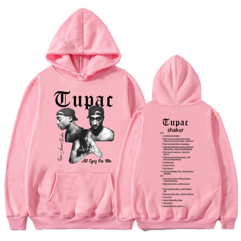 Hip Hop Hoodie With Tupac Graphic Print Ribbed Hem Unisex Streetwear Sweatshirt Men Women