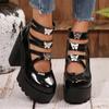 Butterfly Decor Ankle Strap High Heel Pumps for Women Gothic Chunky Platform Mary Jane Shoes Woman Thick Heel Black Lolita Shoes