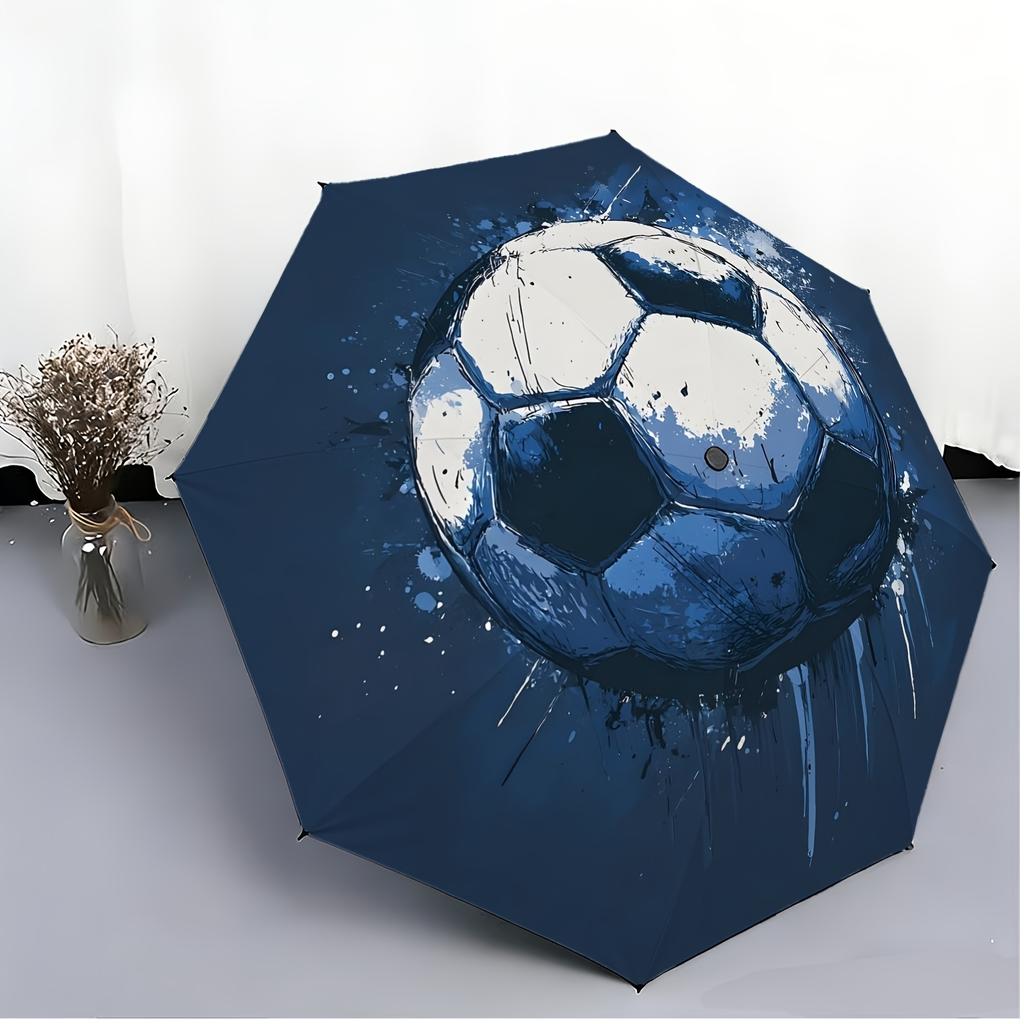 1pc Blues Football Splash Moment Portable Household Essential Folding Umbrella, Durable Iron Frame Structure, Iron Rod Design,
