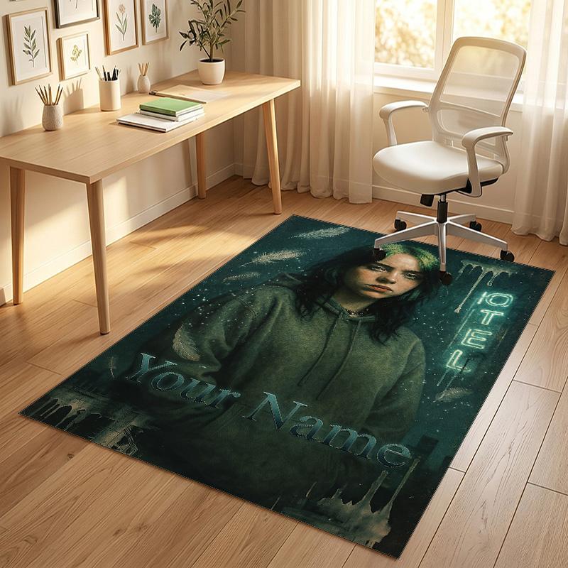 Personalized Crystal Velvet Carpet,Billie Eilish Custom Printed Name, Plush Area Rug For Home Indoor Decor