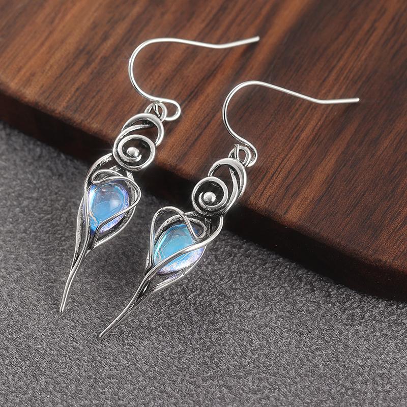 Blue Color Synthetic Zircon Drop Earrings For Women Hollow Metal Handmade Retro Gothic Dangle Earrings Fashion Jewelry