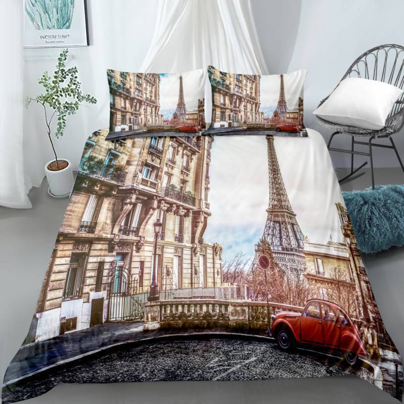 3D Digital Printing Quilt Set Three-Piece British Retro Style