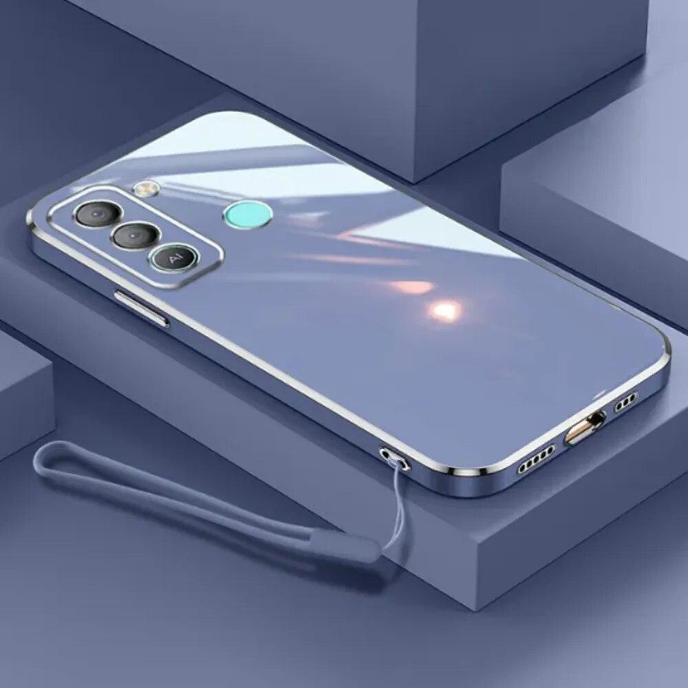 

Для Tecno Pop 5 LTE чехол Tecno Pop 5 Pro чехол для телефона Роскошный противоударный силиконовый чехол с квадратным покрытием BD4 BD4i BD4a Чехлы For Tecno Pop 5 LTE&Case & Strap серый/синий