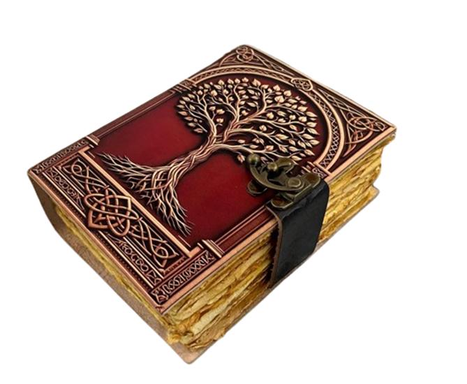 Кожаный дневник «Древо жизни» 5×7 дюймов | Ручной работы, с крафтовой бумагой, 200 страниц | Кельтский блокнот с тиснением 5x7 красный