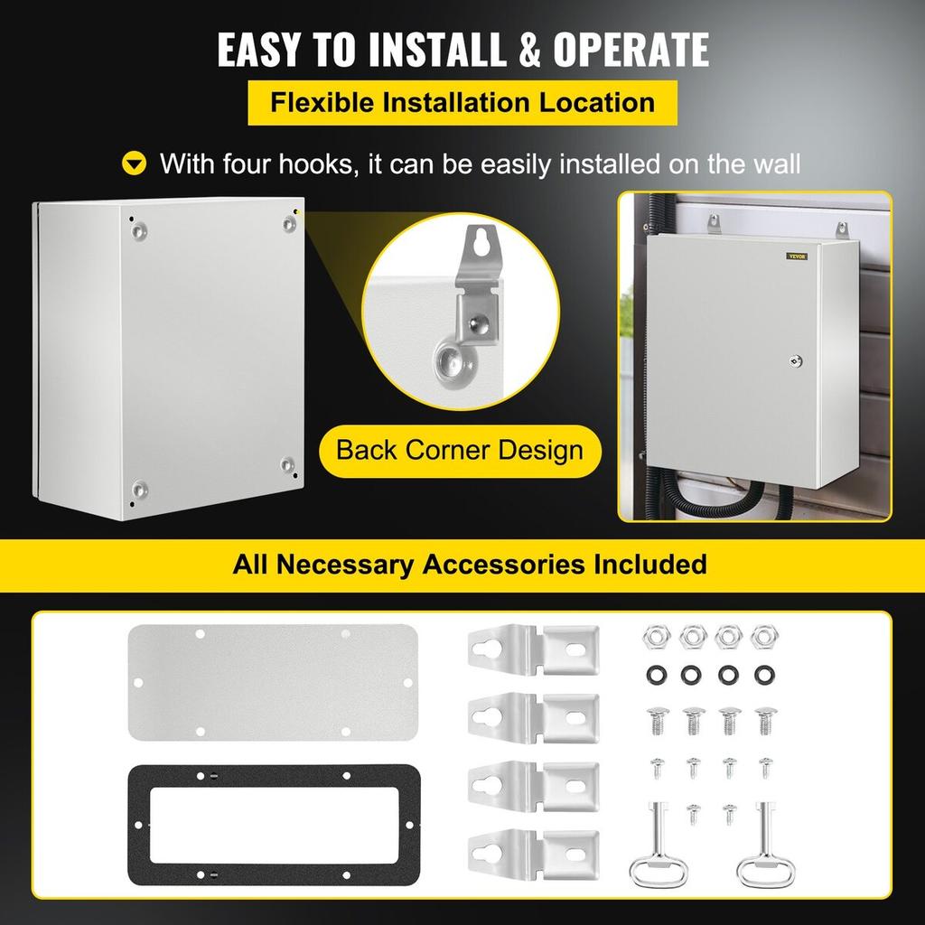 NEMA Steel Enclosure, 20 x 16 x 10\'\' NEMA 4X Steel Electrical Box, IP66 Waterproof & Dustproof, Outdoor/Indoor Electrical Junction Box, with