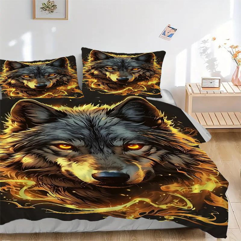 

3pcs Wolf Fire Art Duvet Cover Set - Machine Washable, Includes 1 Cover and 2 Pillowcases, No Core Included yy251013134 135x200cm