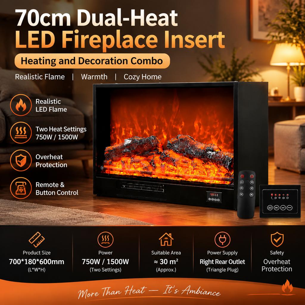 XR0596 European Style LED Electric Fireplace Insert with Realistic Flame Effect