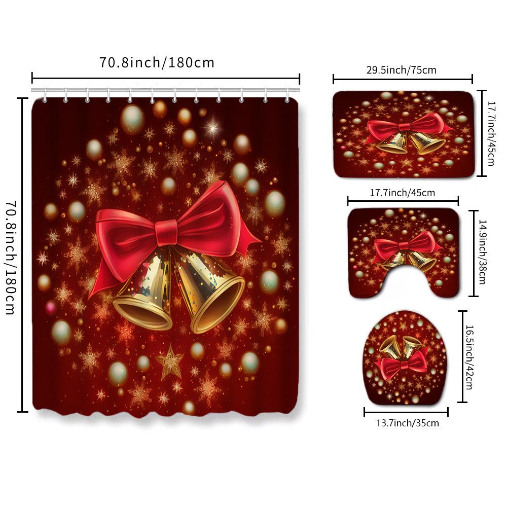 Christmas Toilet Cover Shower Curtain Floor Mat Set Santa Carpet Door Mat Foot Mat Non-Slip Mat