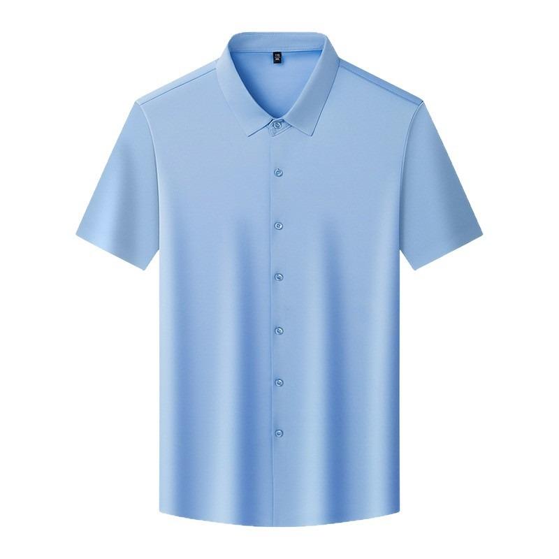 Men's White Ice Silk Seamless Short Sleeve Dress Shirt For Business And Casual Wear