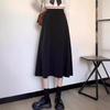 Women's 2025 High-Waisted Black A-Line Midi Skirt - Slimming, Hip-Hugging, Large Swing Umbrella Style for Summer
