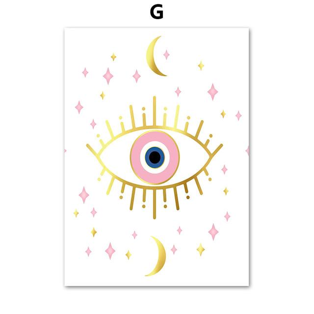 Paintings for Interior Abstract Evil Eyes Lotus Canvas Wall Art Gold Blue Posters and Prints for Living Room No Frame