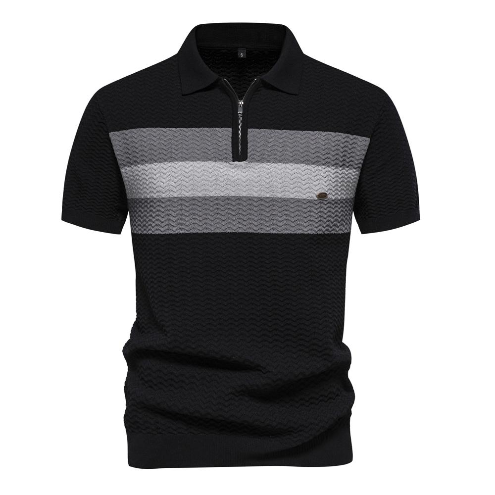 Men’s Polo Shirts Rayon Knit Striped Short Sleeves Tops Business Menswear Summer T-Shirts Holiday Golf Daily Causal Wear
