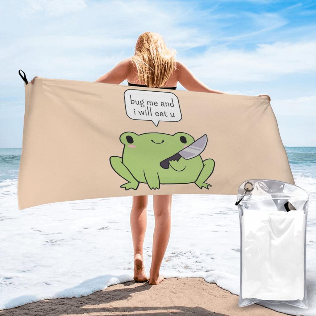 Cute Frog With A Knife Beach Towel Soft Microfiber Quick Dry Absorbent Quick Towels For Mountain Climbing
