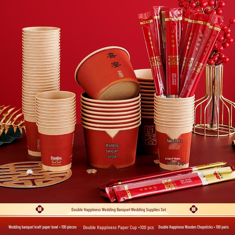 Red Wedding Double Happiness Paper Cups for Festive Celebrations