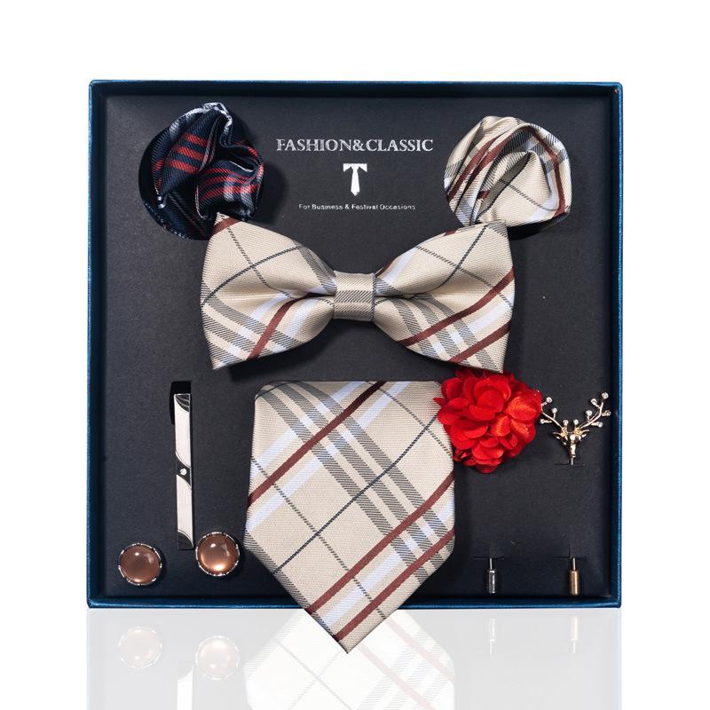 Luxury Groom Tie, Pocket Square & Boutonniere Gift Set for Weddings