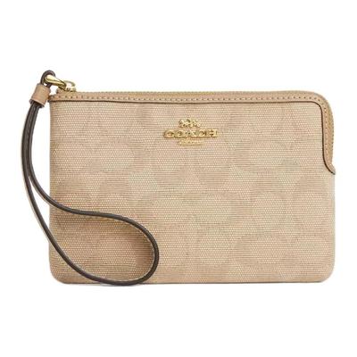 16 Hardware Detachable Wrist Strap Coated Canvas And Leather Clutch Women Clutch Natural CAQ57-IMLG6