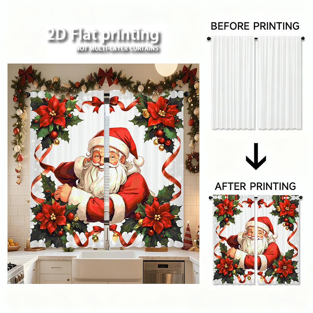 Piece Set High Definition Digital Printed Curtainschristmassantaredhollyflowersribbonhome Decoration Style Curtains Made Of Polyester