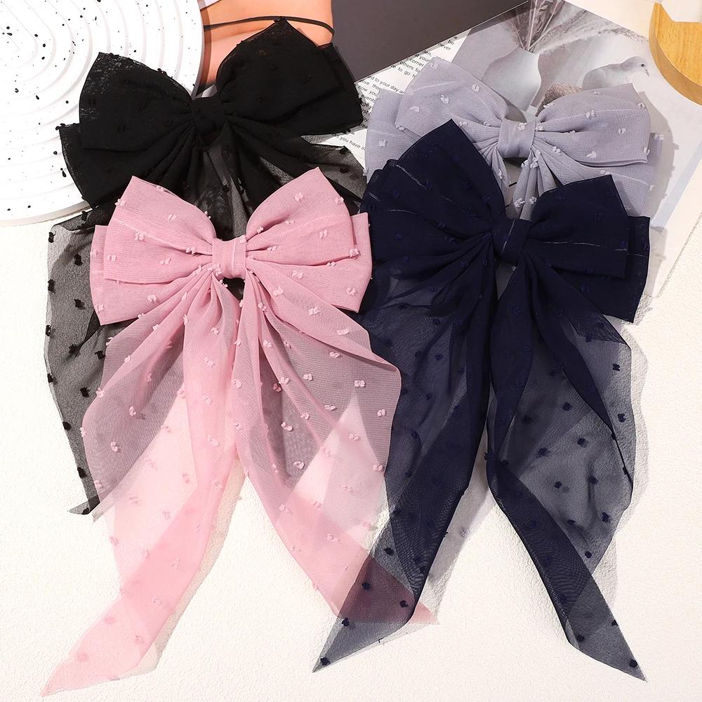 8Colors Elegant Bow Ribbon Hair Clip Women  Solid Satin Spring Clip Ponytail Bow Fashion Simple Hairpin Girls Hair Accessories