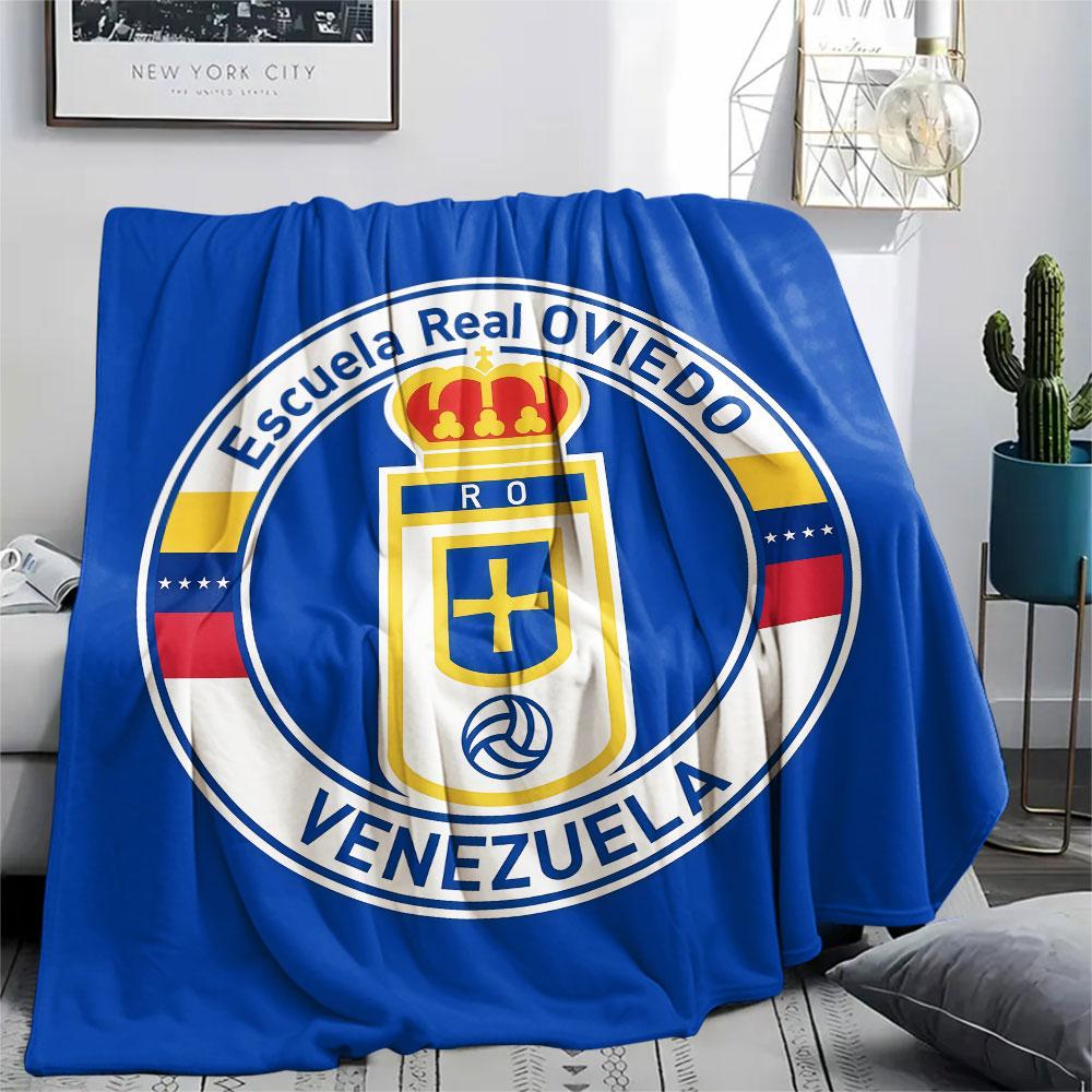 Real Oviedo Printed Flannel Blanket, soft throw for bedroom sofa, washable,soccer fan merchandise, great gift.