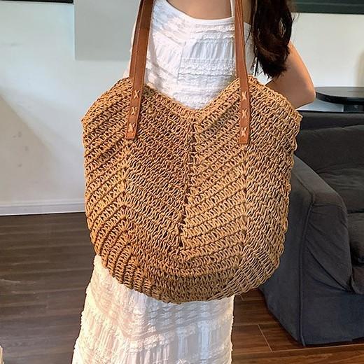 Borsa in Paglia Donna Nuova Estiva Vacanza al Mare Spiaggia Borsa Intrecciata Grande Capacità Borsa a Spalla Tote Borsa Tote Intrecciata in Paglia per Donna