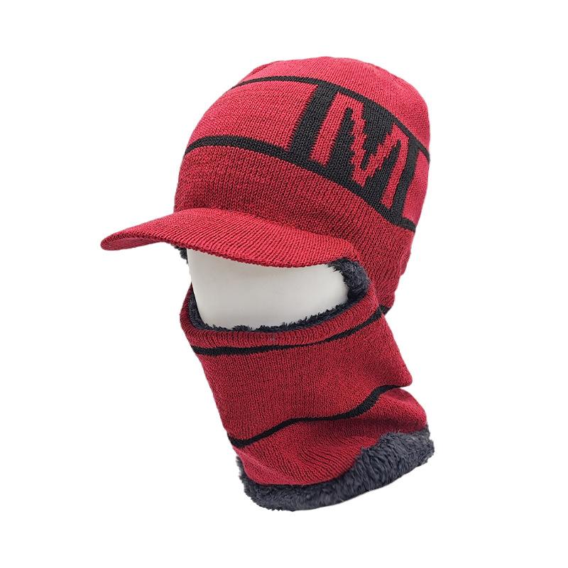 

Pullover Letter M Knitted Beanie Winter Warm Unisex Hat One Piece Mask Gift Cap червоний