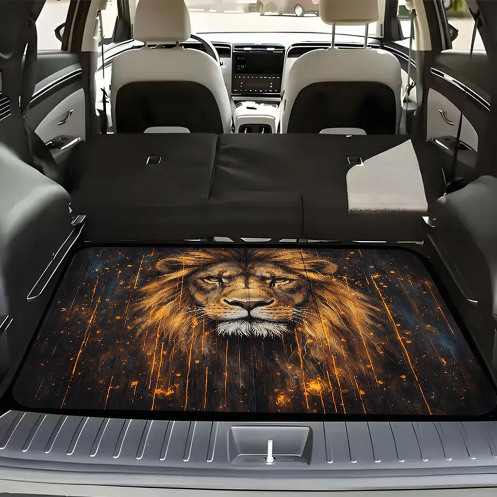 1Pcs Oil Painting Lion Head Car Trunk Mat with Anti Slip Cargo Liner Waterproof Rear Storage Protector Floor Mat for SUV Sedan V