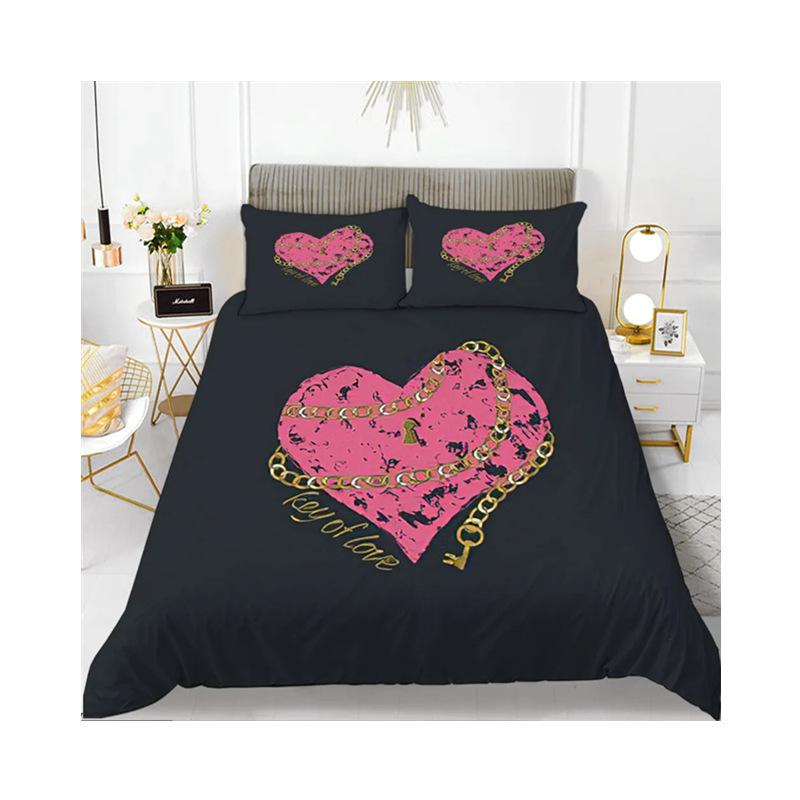 Red Love Romantic Valentine'S Day Theme Three-Piece Digital Printing Duvet Cover Bedding