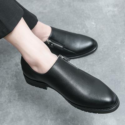 New Casual Black and White Double Color Leather Shoes Large Size Business Dress Zipper Leather Shoes
