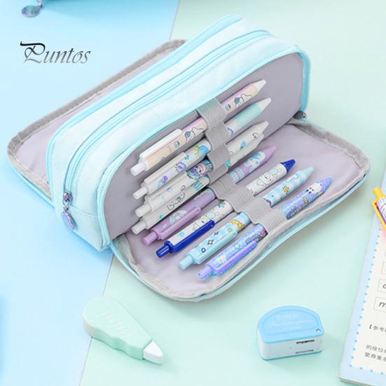 Plátěný penál velké kapacity se zapínáním na zip, vícevrstvý držák na pera, pouzdro, organizér na psací potřeby