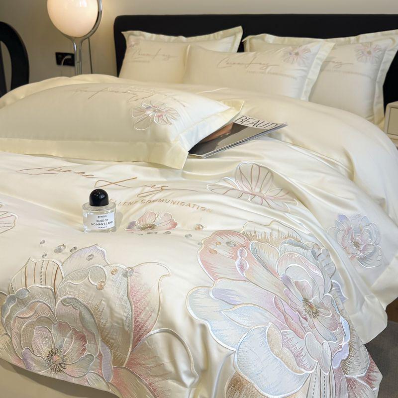 Luxuriöses 4-teiliges Stickerei-Bettwäscheset für Mutter und Baby: Hautfreundlicher, atmungsaktiver Bettbezug, Bettlaken, Bettdeckenbezug – Ideal für Hochzeiten