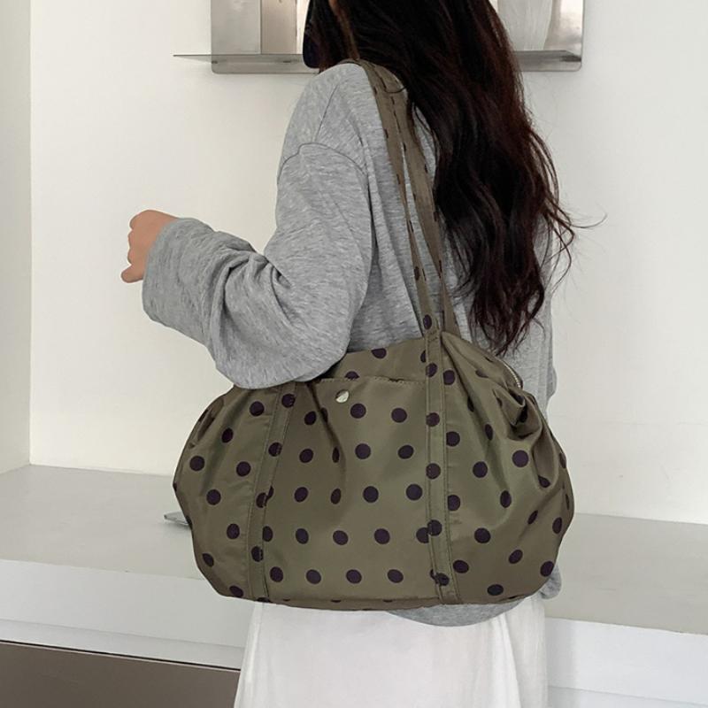 Korean Polka Dot Tote Bag Lightweight Nylon Handbag Women Casual Commute Shoulder Bag Large Capacity Sports Foldable Storage Bag