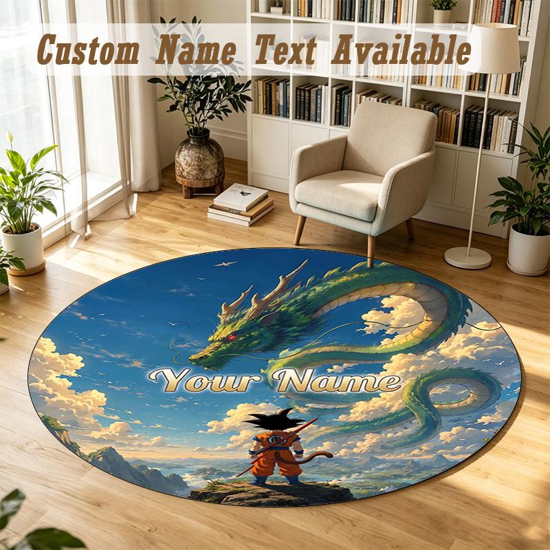 Round Rug Custom NameDragon Ball Pattern Non Slip Carpet Home Floor Decor