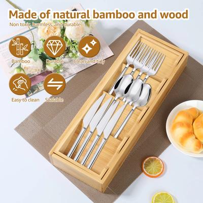 Expandable Drawer Tray Cutlery Organizer Kitchen Silverware Utensil Flatware Cutlery Spoons Knives Bamboo Storage Tray
