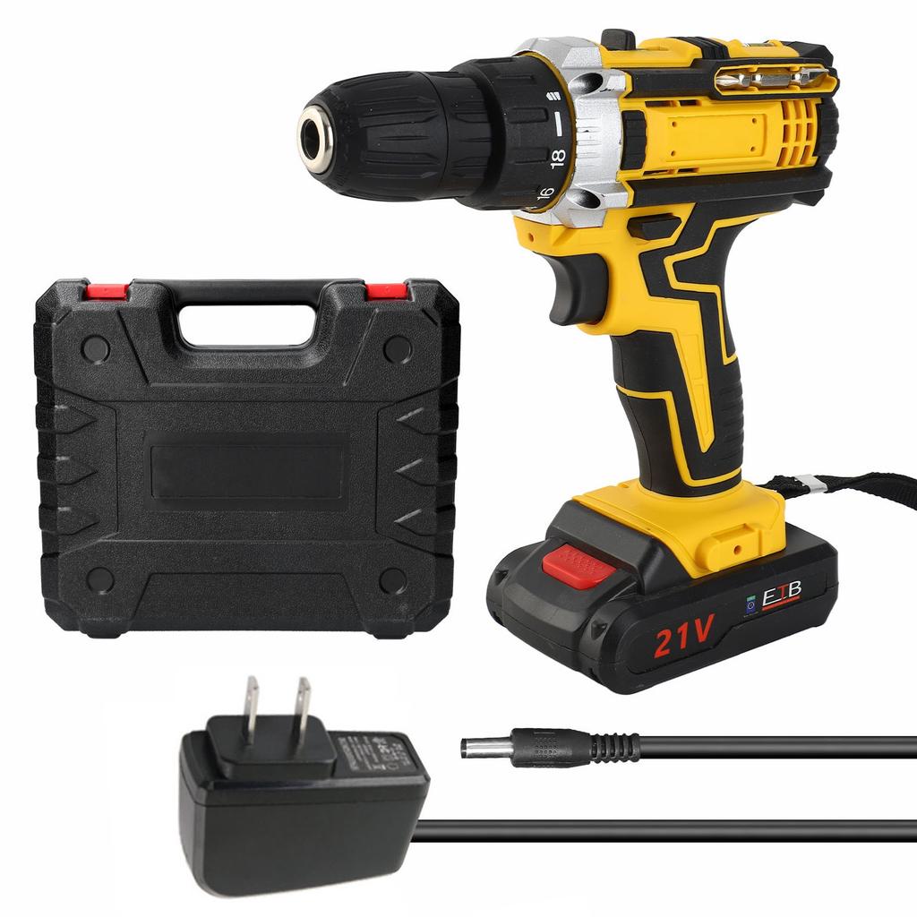 18 Torque Electric Impact Screwdriver Cordless Drill Power Tools Setting 2 Gear Speeds Adjustable Holes Drilling Machine