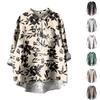 Women's Long Sleeve Shirt Button Vintage Floral Print Casual Hem Irregular Shirt Collar Top