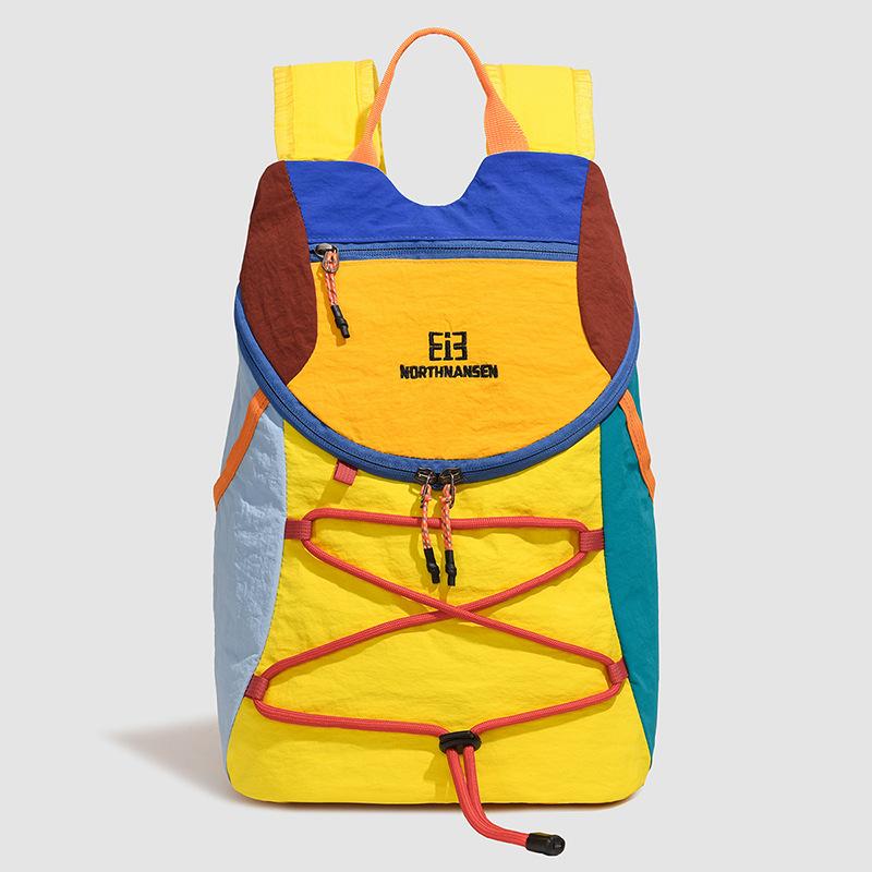 Schoolbag Dopamine Contrast Color Splicing Outdoor Backpack Japanese Lightweight Drawstring Mountaineering Backpack Large Capacity Travel Hiking Bag