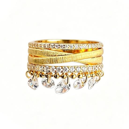 Adjustable Open Ring Three-band Finger Ring with Winding Water Drop