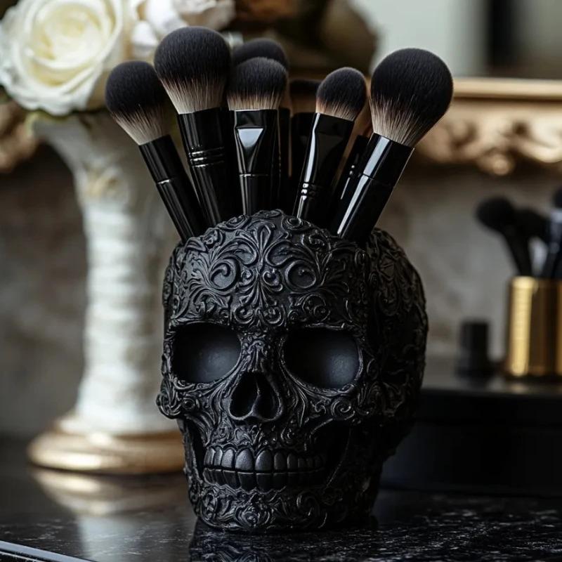 Halloween Personalized Colorful Skull Makeup Brush Holder Pen Holder Decoration Flower Pot Home Decor Desk Accessories