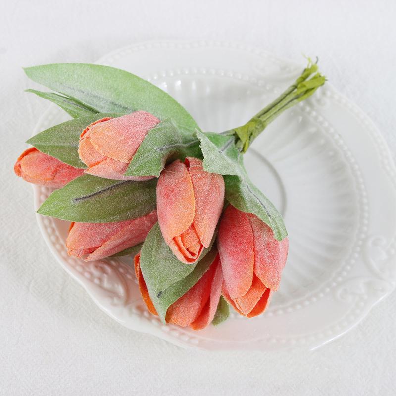 6 sztuk/pęczek Tulipany Symulacji Małe Bukiety, Realistyczne Jasne Prawdziwe Dotykowe Zielone Rośliny Liściaste,