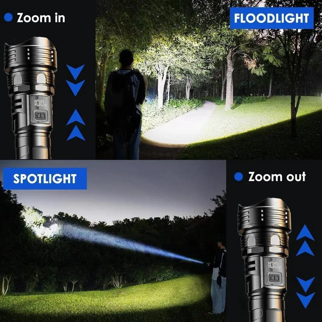 99000 Lumens Super Bright Long Range LED Flashlight Outdoor Waterproof Flashlight Camping Lantern Torch With OLED Display