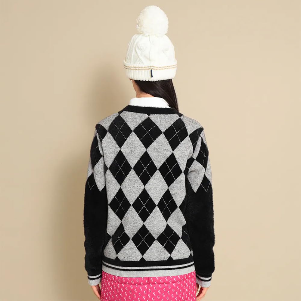 Callaway Argyle Crew Neck Golf C23218205 Size L Women's Sweater, Sweater, 1010_Black,