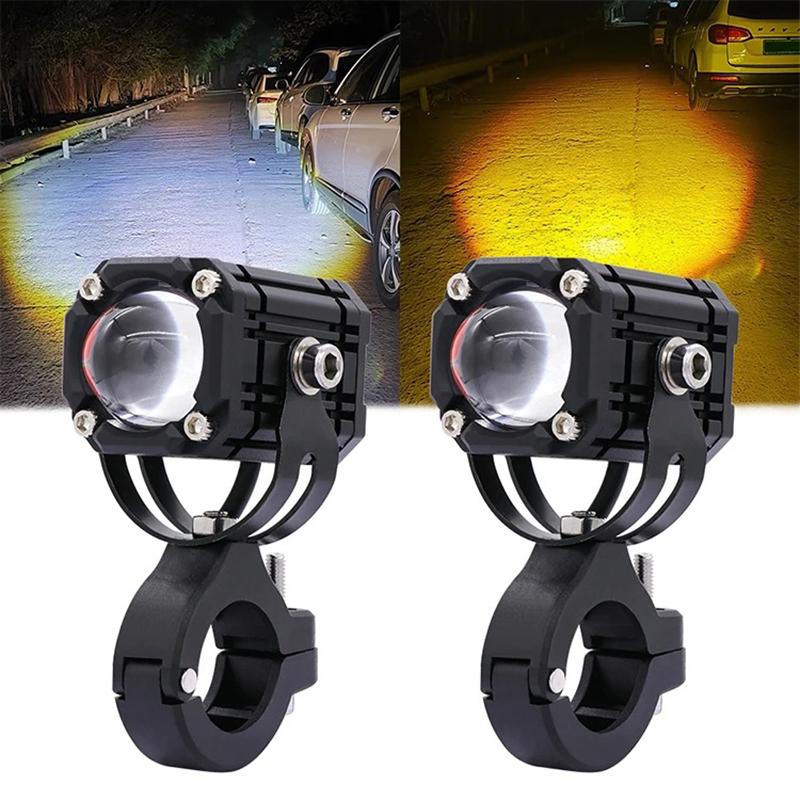 Motorcycle Led Auxiliary Headlight Spotlight Dual Color White Yellow Hi/Lo Beam Bright Driving Fog Light Waterproof Universal