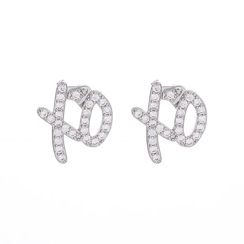 High Quality Hip Hop Cubic Zirconia Xo Letter Pendant Earrings Necklace Set for Men and Women Fashion Trend Jewelry