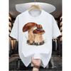 European Size 1 Men's Graphic T-Shirt, Soft and Breathable Short-Sleeve Tee, Mushroom and Snail Print Fashionable Crew Neck Casual Top