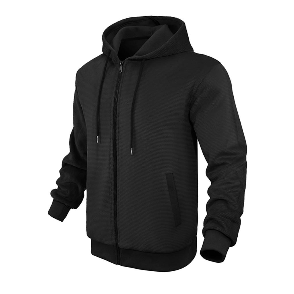 Men'S Winter Zipper Hooded Fleece Sweatshirt With Patch Pocket Casual Jacket