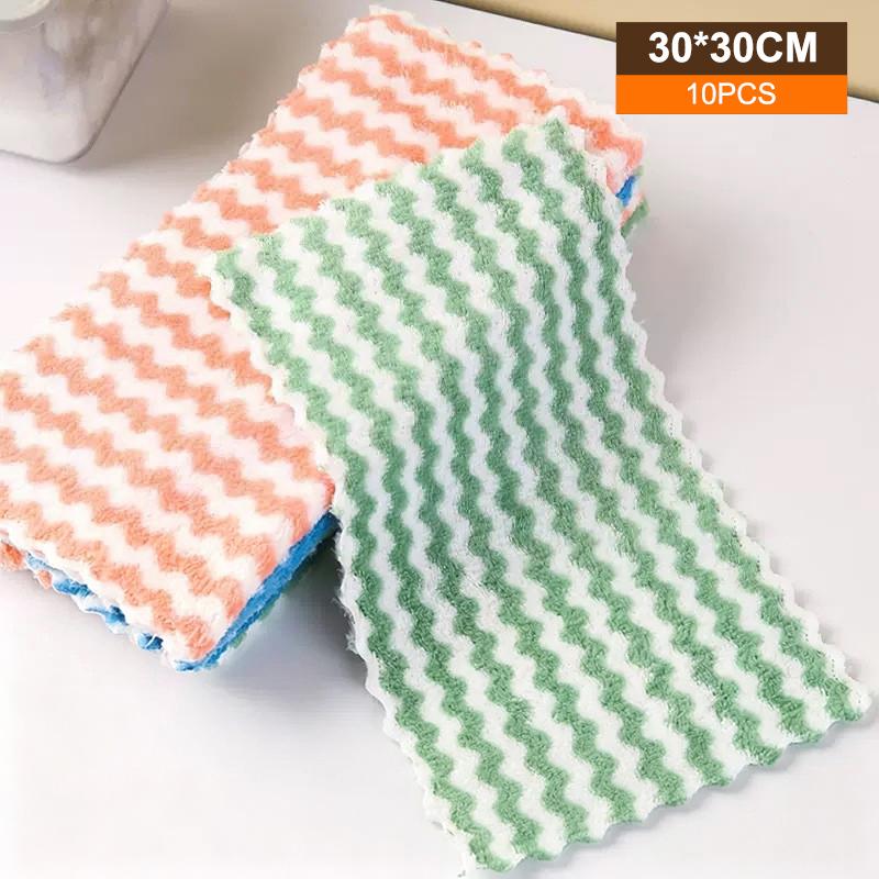 10Pcs Dishwashing Cloth Kitchen Rainbow Cloth Absorbent But Not Shedding Hair Table Cleaning Towel Household Thick Scouring Pad